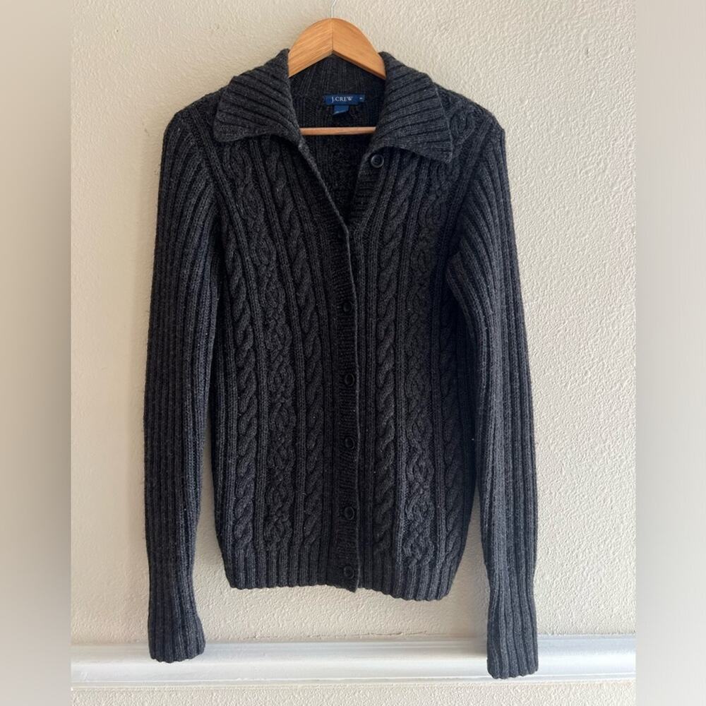 J.Crew cable knit Merino wool collared cardigan sweater button down Preppy
